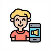 A man holding a phone with a speaker icon vector
