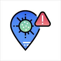 A map pin with a red warning sign vector
