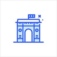 A blue line icon of a building with a flag on top vector