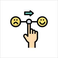 A hand pointing to a smiley face and an arrow pointing to the right vector