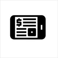 A black and white icon of a phone with a paper vector