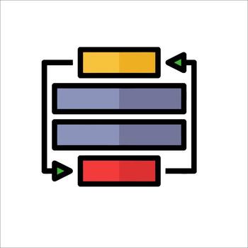 A flat icon of a computer screen with a red, yellow and blue bar vector