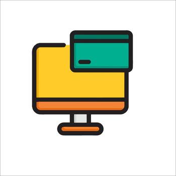 A computer monitor with a credit card on it vector