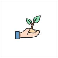 A hand holding a plant with a green sprout vector