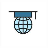 Graduation cap globe icon illustration vector