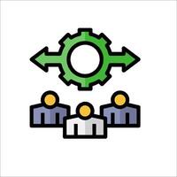 A group of people with a green arrow pointing to the left vector