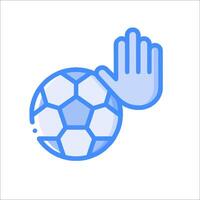 A hand is holding a soccer ball and a hand is reaching out to touch it vector