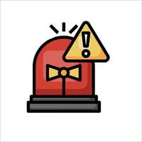 A red alarm clock with a yellow caution sign vector
