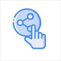 A hand pointing to a circle with a line connecting it vector