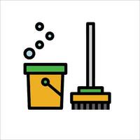 A bucket and broom icon on a white background vector