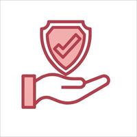 A hand holding a shield with a tick mark on it vector