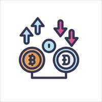 Bitcoin icon with arrows and a bitcoin symbol vector