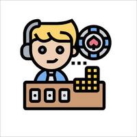 A cartoon man sitting at a table with a poker machine vector