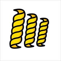 Three yellow spiral pasta on a white background vector
