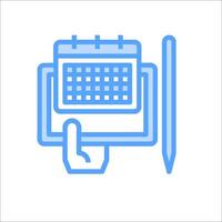 A hand holding a calendar and pen icon vector