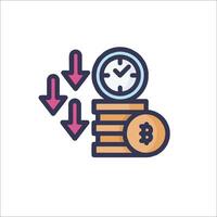 A stack of coins and a clock with arrows vector