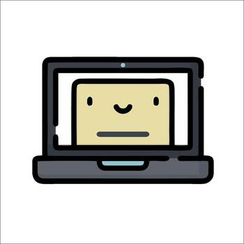 A laptop with a face on it, with a smiley face vector