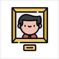 A man is looking at a computer screen in a frame vector