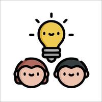Three people with a light bulb above them vector