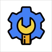 A blue and yellow gear with a wrench inside vector