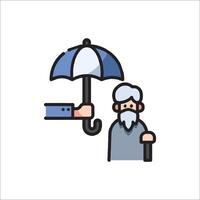 An old man with an umbrella and a hand holding it vector