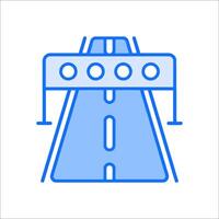 A blue line icon of a bridge vector