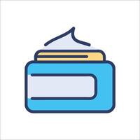 A blue and yellow container with cream on it vector