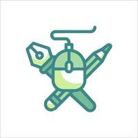 A mouse and pencil icon with a green background vector