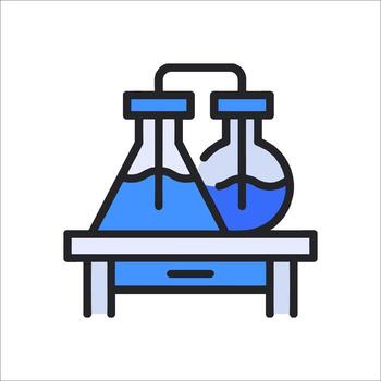 A laboratory with two beakers and a flask vector