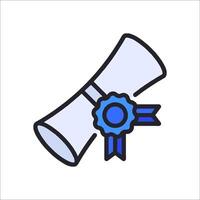 A graduation diploma icon with a blue ribbon vector
