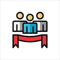 A group of people sitting at a table with a ribbon vector