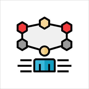 A person is sitting in front of a computer with a network icon vector