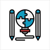 A light bulb with two pencils and a puzzle piece vector