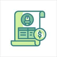 A green and white icon of a document with a dollar sign vector
