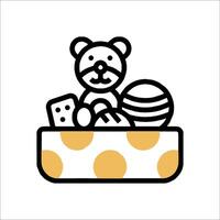 A teddy bear in a box with a ball and a ball vector