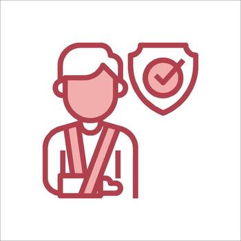 A man with a broken arm and a shield icon vector
