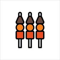 Three kabobs on sticks with orange and black tops vector