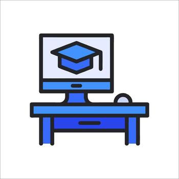 un computadora con un graduación gorra en eso vector