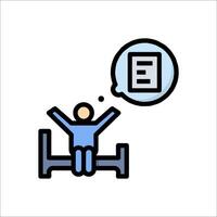 A man is sitting on a bed with a paper in front of him vector