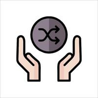 Two hands holding a coin with an arrow pointing to it vector