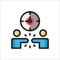 Two people are holding hands and pointing at a clock vector
