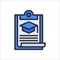 A blue and black clip board with a graduation cap on it vector