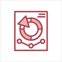 A red icon of a computer screen with a circle and arrow vector