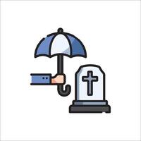 A hand holding an umbrella over a grave and a cross vector