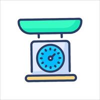 A kitchen scale with a blue top and a green bowl vector