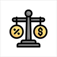 A balance scale with a dollar sign and a coin vector