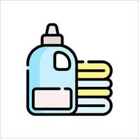 A bottle of cleaning liquid and a stack of towels vector