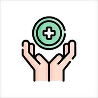 A hand holding a green cross on a white background vector