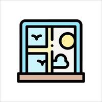 A window with a clock and a sun vector