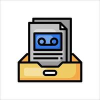 A box with a cassette in it and a computer in it vector